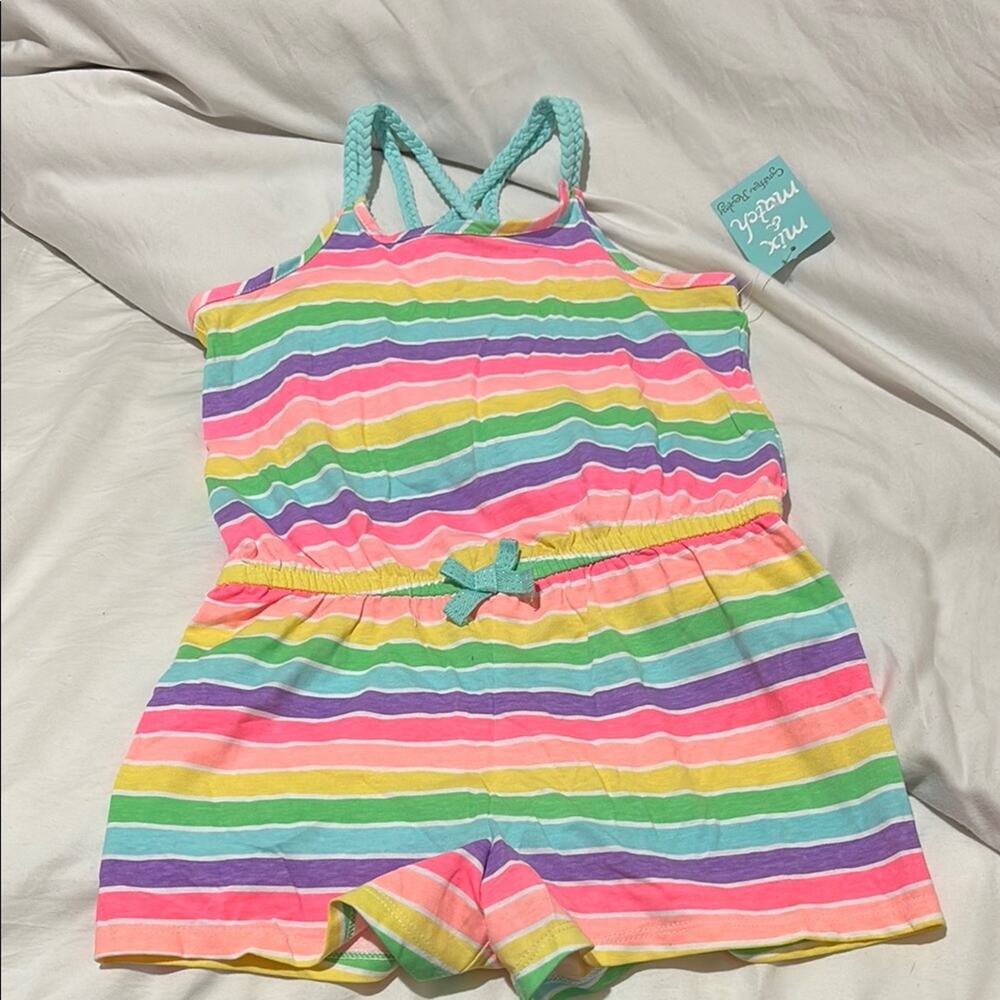 Cynthia Rowley L 10/12 Rainbow Striped Kids Romper cotton polyester nwt